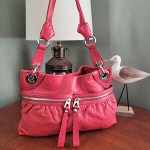 B Makowsky Small Hobo Red Leather Bag Purse